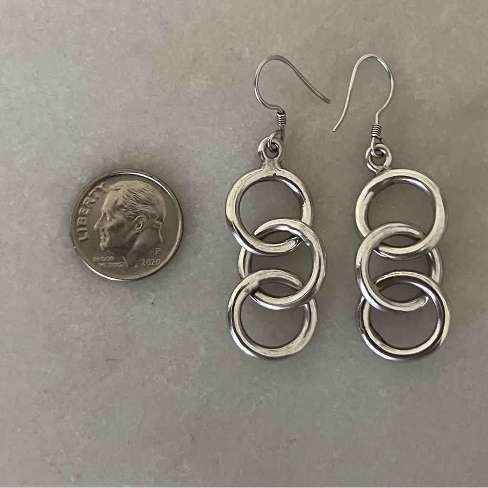 Sterling Silver Solid Three Ring Dangle Earrings - image 4